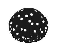 Couvre-cheveux pour la douche avec imprimé à pois noirs et blancs, réglable, grand bonnet de douche élégant et imperméable