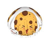 Couvre-cheveux pour la douche avec imprimé de biscuits aux pépites de chocolat - Bonnet de douche réglable et élégant - Grand bonnet de douche imperméable