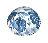 Couvre-cheveux pour la douche avec imprimé floral bleu tropical, réglable, grand bonnet de douche imperméable et élégant