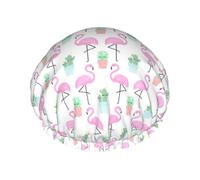 Couvre-cheveux pour la douche, motif flamant rose tropical, mignon cactus imprimé, bonnet de douche réglable, grand bonnet de douche élégant et imperméable