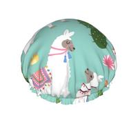 Couvre-cheveux pour la douche, motif lama tropical, alpaga, cactus, fleurs, réglable, grand bonnet de douche imperméable et élégant