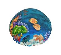 Couvre-cheveux pour la douche, motif tortue de mer, poisson tropical, étoile de mer, pour femme, réglable, grand bonnet de douche imperméable