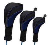 Couvre Club De Golf 3pcs / Set Golf Wood Cover Pilote 1/3 5 Fairway Woods Heads-Heads Couvertures de tête à coude for Club Golf Numéro Tag Interchangeable(Black Blue)