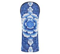 Couvre-club de golf avec étiquettes interchangeables pour conducteur/bois de parcours/hybrides Motif floral chinois 3D Bleu
