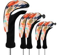 Couvre Club De Golf Bois 5 Pièces Conducteur 1 3 5 Hybrid Driver Fairway Woods Capuchons Long Neck, Covers Golf Head pour Femme Homme Enfant Cadeaux (Orange)