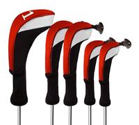 Couvre Club De Golf Bois 5 Pièces Conducteur 1 3 5 Hybrid Driver Fairway Woods Capuchons Long Neck, Covers Golf Head pour Femme Homme Enfant Cadeaux (Rouge)