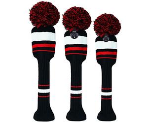 Couvre Club Golf Bois Housse Pom Pom Driver Fairway Hybrid 3 Pack Set, Couvre-tête de Club Golf Vintage Long 1 3 5 pour Hommes Femmes Hommes Sport en Plein Air (Vin Rouge)