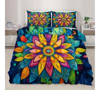 Couvre-Couette MandalaEnsemble de literie Mandala Leaves Plant Cover Coiffe avec taies d’Oreiller Housse de Couette de Fleurs Plantes Couverture de lit pour la décoration de la Chambre 140x200cm