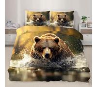 Couvre-Couette pour Ours Bruns du lacEnsemble de Housse de Couette Animal Forest Brown Bear avec taies d’Oreiller Linge de lit pour la décoration de la Chambre 180x200cm