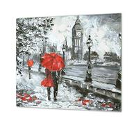 Couvre-cuisinière à induction - Planche de cuisine en verre trempé - Couvre-plaques de cuisson - UNE PIÈCE (60x52 cm) ou DEUX PIÈCES (30x52 cm chacune); D13 Série D'art: Big Ben parapluie rouge