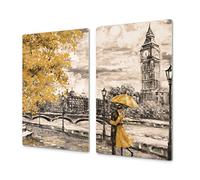 Couvre-cuisinière à induction - Planche de cuisine en verre trempé - Couvre-plaques de cuisson - UNE PIÈCE (60x52 cm) ou DEUX PIÈCES (30x52 cm chacune); D13 Série D'art: Parapluie Big Ben jaune