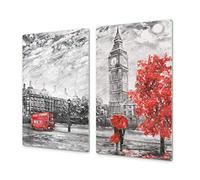 Couvre-cuisinière à induction - Planche de cuisine en verre trempé - Couvre-plaques de cuisson - UNE PIÈCE (60x52 cm) ou DEUX PIÈCES (30x52 cm chacune); D13 Série D'art: Big Ben rouge