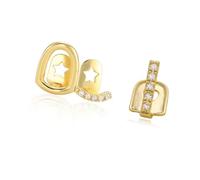 Couvre-dents en cuivre avec découpes géométriques et pierres de zircon - Accessoire dentaire léger - Doré et argenté, Set of 2 pieces, Comme décrit, Comme décrit.