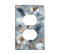 Couvre-interrupteur élégant à motif floral - Accents botaniques bleus pour décoration d'intérieur, plaques murales en thermoplastique - Prise duplex simple de taille standard