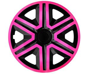 Couvre-jante universel de 15 pouces en plastique ABS | avec bague de fixation à emboîtement en acier pour jantes en acier | 1 pièce (Rose et Noir, Action)