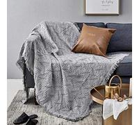 Couvre-Jet pour canapé, canapé, lit, Couverture de Couverture en Tricot décorative Couverture de Serviette canapé-lit, Couvercle de canapé de Couleur Unie à Poudre. (Gray, 180x340cm)