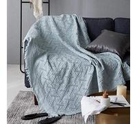 Couvre-Jet pour canapé, canapé, lit, Couverture de Couverture en Tricot décorative Couverture de Serviette canapé-lit, Couvercle de canapé de Couleur Unie à Poudre. (Bleu, 180x230 cm)