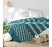 Couvre lit 1 personne 180 x 220 cm coton/polyester tisse adele Bleu