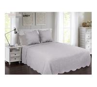Couvre lit - 100% coton - 230x250cm - 2 taies 65x65cm - Piquage vagues - Gris uni