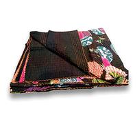 Couvre-lit 100 % coton imprimé fruit noir fait main ethnique bohénique indien Kantha Couverture cousu à la main Décoration pour la maison Taille double