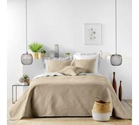 Douceur d'Intérieur, Couvre-Lit Matelassé (240 x 260 cm) et 2 Taies d'oreiller (60 x 60 cm) Romane Lin, Microfibre Unie