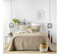 Douceur d'Intérieur, Couvre-Lit Matelassé (240 x 260 cm) et 2 Taies d'oreiller (60 x 60 cm) Romane Lin, Microfibre Unie