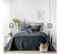 Couvre-lit 2 personnes matelassé 220x240 microfibre unie Romane bleu