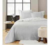 Couvre-lit 220 x 240 cm + 2 taies 60 x 60 cm - Velours Relief & Sherpa - Modèle Mylène Gris