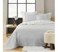 Douceur d'Intérieur, Couvre-Lit Matelassé (220 x 240 cm) et 2 Taies d'oreiller (60 x 60 cm) Mylène Gris, Velours Relief avec Sherpa
