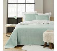 Couvre-lit 220 x 240 cm + 2 taies 60 x 60 cm - Velours Relief & Sherpa - Modèle Mylène Sauge