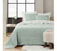 Douceur d'Intérieur, Couvre-Lit Matelassé (220 x 240 cm) et 2 Taies d'oreiller (60 x 60 cm) Mylène Sauge, Velours Relief avec Sherpa