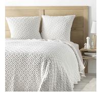 Couvre-lit 240 x 260 cm JOANA + 2 housses 60x60 cm - Jersey microfibre beige, motif géométrique