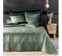 Couvre-lit 240x260 cm + 2 housses de coussin 60x60 cm - Velours uni matelassé SOLANGE Cèdre