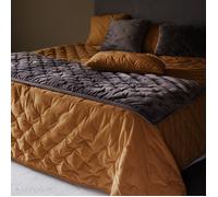 Couvre-lit 240x260 GIPSY velours piquage points brodés marron Camel