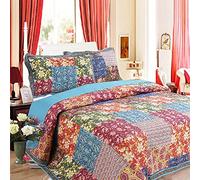 Couvre-Lit 240X260cm 2 Personnes 100% Coton Dessus De Lit Décoratif Matelassé Boutis Courtepointe Couverture Jeté De Lit Style Rétro Révisable Patchwork Avec Taie D'oreiller,B,240 * 260CM