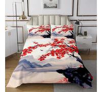 Couvre-Lit 260x240 Fleurs de Cerisier Japonais, Fleur Vintage Couette Plante de Montagne de Printemps, Homewish 2 Taies d'Oreiller