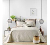 Douceur d'Intérieur – Couvre-lit matelassé Romane 220×240 cm + 2 taies 60×60 cm – Microfibre Naturel