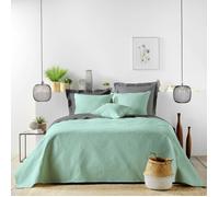 Douceur d'Intérieur, Couvre-Lit Matelassé (220 x 240 cm) et 2 Taies d'oreiller (60 x 60 cm) Romane Sauge, Microfibre Unie