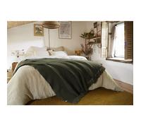 Couvre-lit à franges 240 x 260 cm bouteille recyclé Gabin Vert kaki