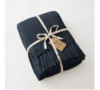 Couvre-lit à franges 240 x 260 cm en rpet - gabin bleu marine