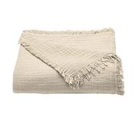 Couvre lit à franges ""Brehat"" Gaze de Coton stonewashed Toison d'or - Brehat Galet - 230 x 250 cm