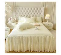 Couvre lit À Volants Drap de lit Princesse en Dentelle Coton Pur, Jupe Mariage, Couverture Taille Simple/Queen/King, Couvre-lit Couleur Unie(Color 1,180X220cm 3pcs)