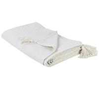Couvre-lit avec Pompons Décoratifs 220 x 200 cm en Coton Blanc Cassé Lindula