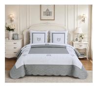 Couvre-lit Boutis 230x250 cm 100% Coton avec 2 Taies 65x65 cm Finition Brodée - Style Français Élégant Peaceland Gris