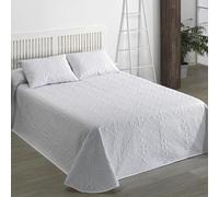 Couvre-lit boutis blanc, motif floral, 100 % microfibre extra douce thermosoudée, moderne, élégant, tissu fin, pour printemps ou été, avec deux housses de coussin, pour lit de 160 cm (260 x 270 cm)