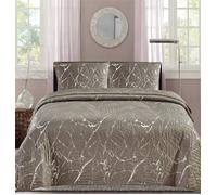 Couvre Lit Boutis - Christelle - 220 x 240 cm - Gris Argent - 2 Taies d'Oreiller - 100% Polyester