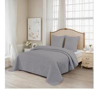 Couvre-lit Boutis de Lux Percale pur coton 180x240cm - FANNY & CÉLINE - Gris