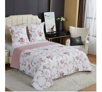 Couvre-lit Boutis épais matelassé - B-1-143 - 220x240cm - 2 Taies 65x65cm - Rose - Lavable