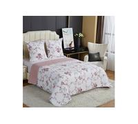 Couvre-lit Boutis épais matelassé - B-1-143 - 220x240cm - 2 Taies 65x65cm - Rose - Lavable