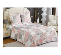 Couvre-lit Boutis épais matelassé - FANNY & CÉLINE - 220x240cm - 2 Taies 65x65cm - Rose - Lavable